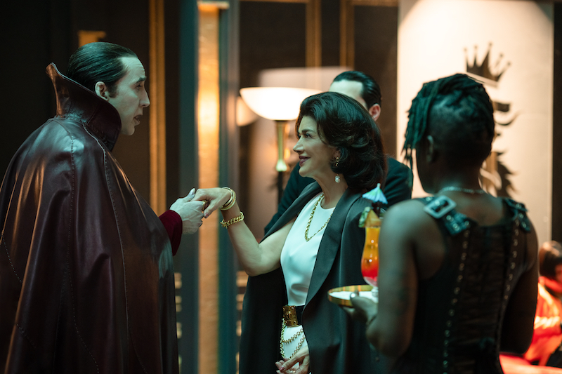 (from left) Dracula (Nicolas Cage) and Bella-Francesca Lobo (Shohreh Aghdashloo) in Renfield, directed by Chris McKay.